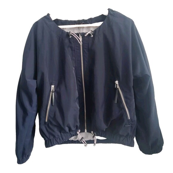 Athleta Womens Navy Blue Zip Front Drawstring Chill Bomber Jacket Size M - Picture 3 of 13